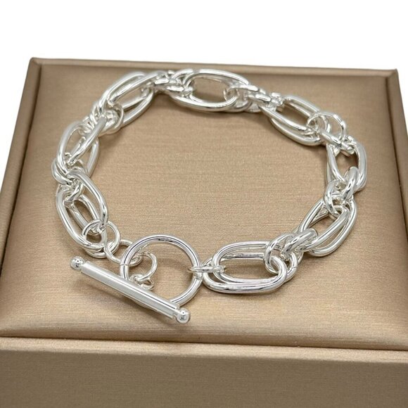 NWT Chunky Link Bracelet  S925 Sterling Silver With Toggle Clasp 7.25" - Picture 6 of 11